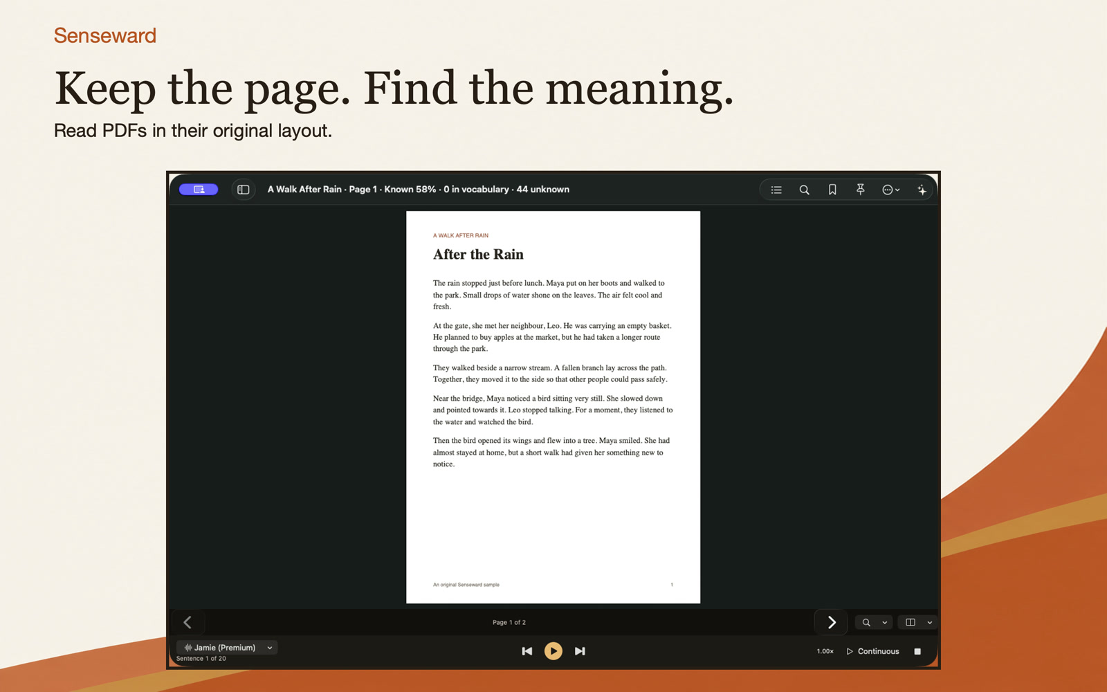 An original PDF page open in the Mac app beside its Study panel.